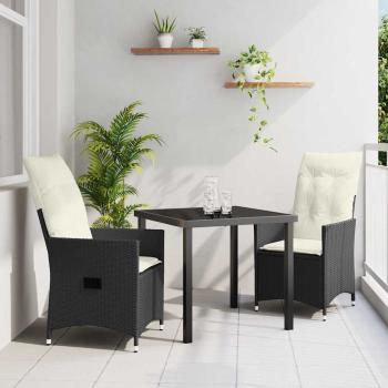 ARDEBO.de - 3-teiliges Garten-Esszimmer set mit Kissen Schwarz Poly-Rattan