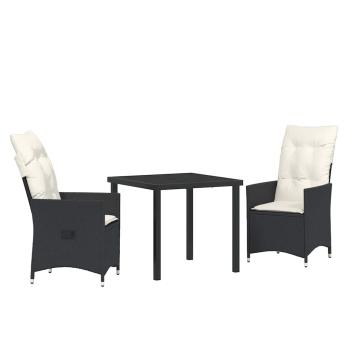 3-teiliges Garten-Esszimmer set mit Kissen Schwarz Poly-Rattan