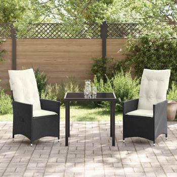 3-teiliges Garten-Esszimmer set mit Kissen Schwarz Poly-Rattan