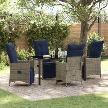 ARDEBO.de - 5-teilige Garten Esszimmer Set mit Kissen Graues Poly Rattan, Gartentisch Schwarz 160x80x73 cm Temperglas