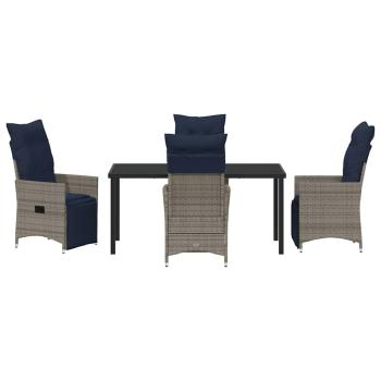5-teilige Garten Esszimmer Set mit Kissen Graues Poly Rattan, Gartentisch Schwarz 160x80x73 cm Temperglas