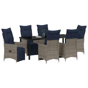 Tisch- und Stuhlset mit Kissen 7 pcs Grau PE-Rattan