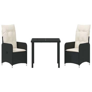 3-teiliges Garten-Esszimmer Set mit Kissen Schwarz Poly Rattan