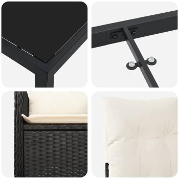 3-teiliges Garten-Esszimmer Set mit Kissen Schwarz Poly Rattan