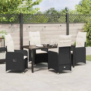 5-teiliges Garten-Esszimmerset mit Kissen in Schwarz Poly Rattan