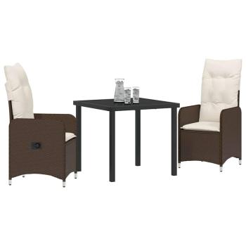 3-teiliges Garten-Esszimmer-Set mit Kissen Braun Poly Rattan