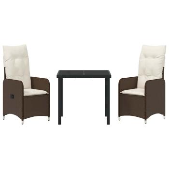 3-teiliges Garten-Esszimmer-Set mit Kissen Braun Poly Rattan