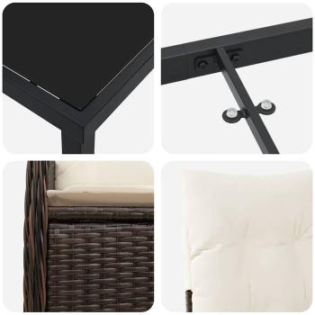 3-teiliges Garten-Esszimmer-Set mit Kissen Braun Poly Rattan