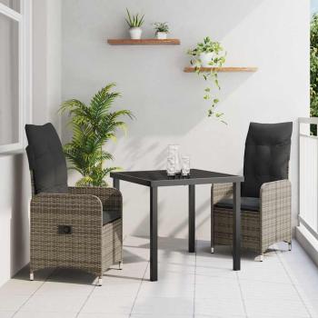 ARDEBO.de - 3-teiliges Garten-Esszimmer-Set mit Kissen Grau Poly Rattan
