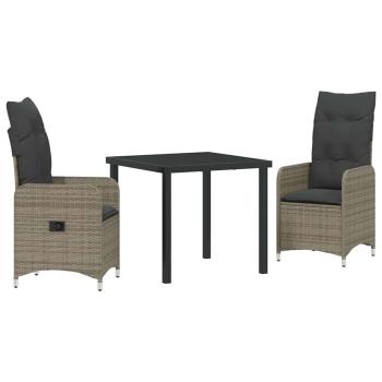 3-teiliges Garten-Esszimmer-Set mit Kissen Grau Poly Rattan