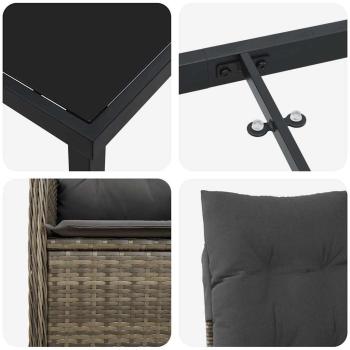 3-teiliges Garten-Esszimmer-Set mit Kissen Grau Poly Rattan