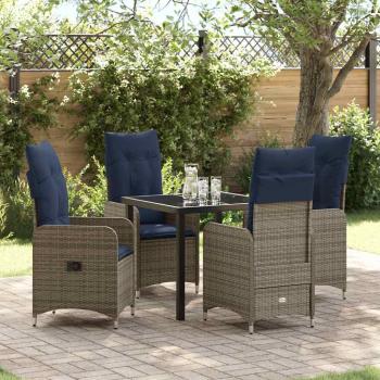 ARDEBO.de - 5-teiliges Garten-Dining-Set mit Kissen Schwarzes Poly Rattan