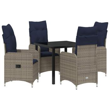 5-teiliges Garten-Dining-Set mit Kissen Schwarzes Poly Rattan