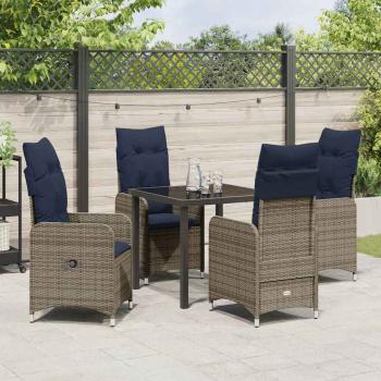 5-teiliges Garten-Dining-Set mit Kissen Schwarzes Poly Rattan
