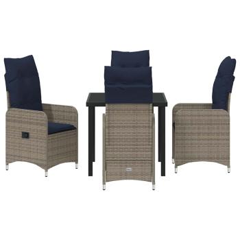 5-teiliges Garten-Dining-Set mit Kissen Schwarzes Poly Rattan