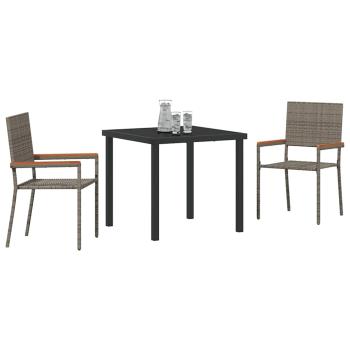 3-teilige Garten Essgruppe Grau Poly Rattan