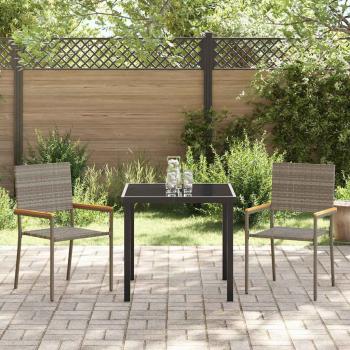 3-teilige Garten Essgruppe Grau Poly Rattan