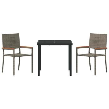 3-teilige Garten Essgruppe Grau Poly Rattan
