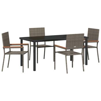 5-teiliges Garten-Essset Grau Poly Rattan