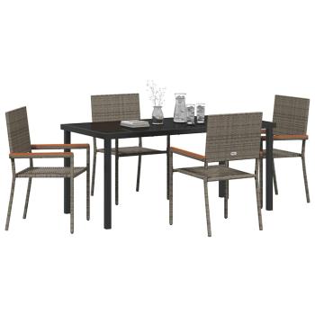 5-teiliges Garten-Essset Grau Poly Rattan