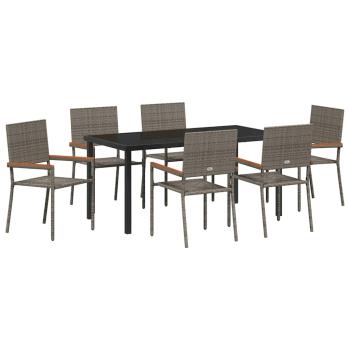 7-teiliges Garten Essset Grau Poly Rattan