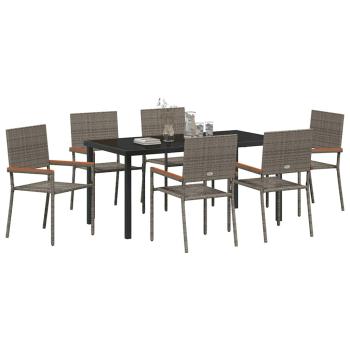 7-teiliges Garten Essset Grau Poly Rattan