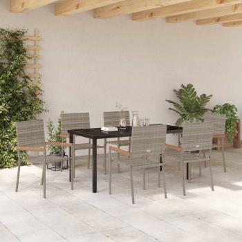 7-teiliges Garten Essset Grau Poly Rattan