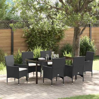 ARDEBO.de - 7 Teile Garten Essset mit Kissen Schwarz Poly Rattan, Gartentisch Schwarz 160x80x73 cm Gehärtetes Glas