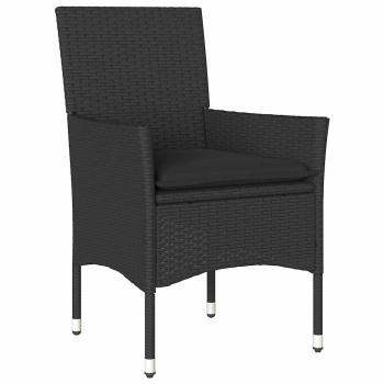 3-teiliges Garten Essgruppe mit Kissen Schwarzes Poly-Rattan, Gartentisch Schwarz 80x80x73 cm mit Sicherheitsglas