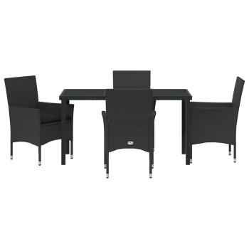 5-teiliges Garten Essgruppe Set mit Kissen Schwarz Poly-Rattan, Gartentisch Schwarz 140x80x73 cm Sicherheitsglas