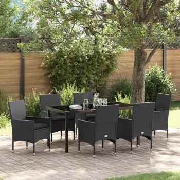 ARDEBO.de - 7-teiliges Garten Esstisch Set mit Kissen schwarzes Poly-Rattan, Gartentisch Schwarz 160x80x73 cm Sicherheitsglas