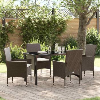 ARDEBO.de - 5-teiliges Garten Esstisch Set mit Kissen Braunes Poly-Rattan, Gartentisch Schwarz 140x80x73 cm Einscheibensicherheitsglas