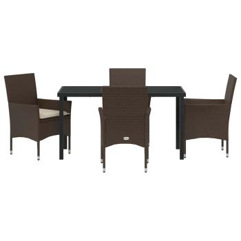 5-teiliges Garten Esstisch Set mit Kissen Braunes Poly-Rattan, Gartentisch Schwarz 140x80x73 cm Einscheibensicherheitsglas