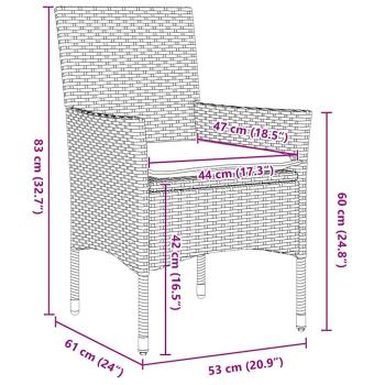 7-teiliges Garten-Esszimmer Set mit Kissen aus braunem Poly-Rattan, Gartentisch Schwarz 200x80x73 cm mit Sicherheitsglas