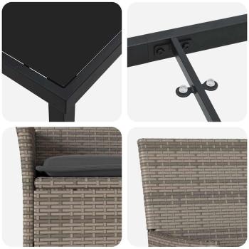 5-teilige Garten Essgruppe mit Kissen Graues Poly-Rattan, Gartentisch Schwarz 160x80x73 cm Sicherheitsglas
