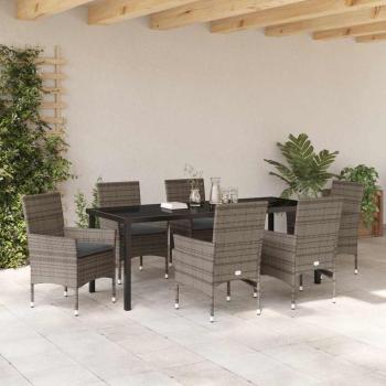 Garten Essgruppe 7 stk. Grau Poly-Rattan