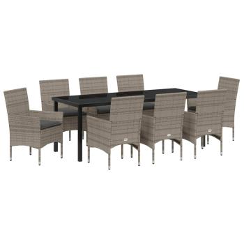 Garten Essgruppe 9 stk. Grau Poly-Rattan