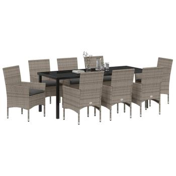 Garten Essgruppe 9 stk. Grau Poly-Rattan