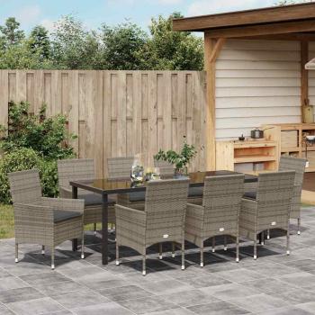 Garten Essgruppe 9 stk. Grau Poly-Rattan