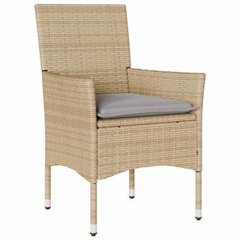 7-teiliges Garten Essensemble mit Kissen Beige Poly-Rattan, Gartentisch Schwarz 200x80x73 cm Sicherheitsglas