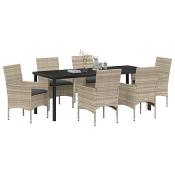Garten Essgruppe 7 stk. Hellgrau Poly-Rattan