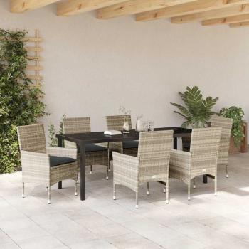 Garten Essgruppe 7 stk. Hellgrau Poly-Rattan
