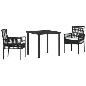 3-teiliges Garten Esszimmer Set mit Kissen in Schwarz Poly Rattan