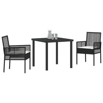 3-teiliges Garten Esszimmer Set mit Kissen in Schwarz Poly Rattan
