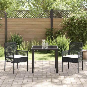 3-teiliges Garten Esszimmer Set mit Kissen in Schwarz Poly Rattan