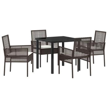 5-teiliges Garten Esszimmer Set mit Kissen Braun Poly Rattan