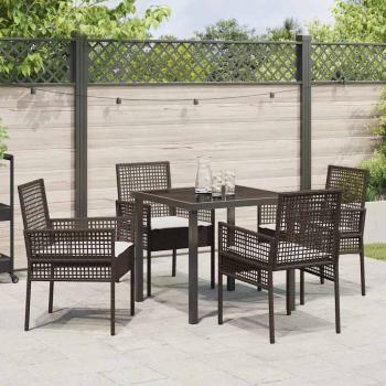5-teiliges Garten Esszimmer Set mit Kissen Braun Poly Rattan