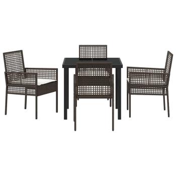 5-teiliges Garten Esszimmer Set mit Kissen Braun Poly Rattan