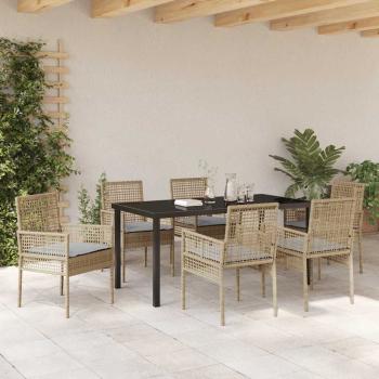 7-teiliges Garten Essset mit Kissen Beige Poly Rattan