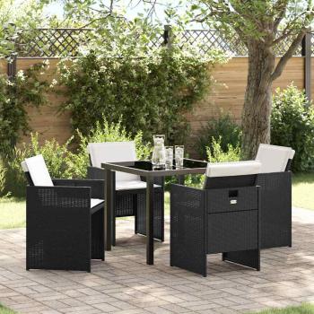 ARDEBO.de - 5-teiliges Garten Esstisch Set mit Kissen Schwarz Poly-Rattan